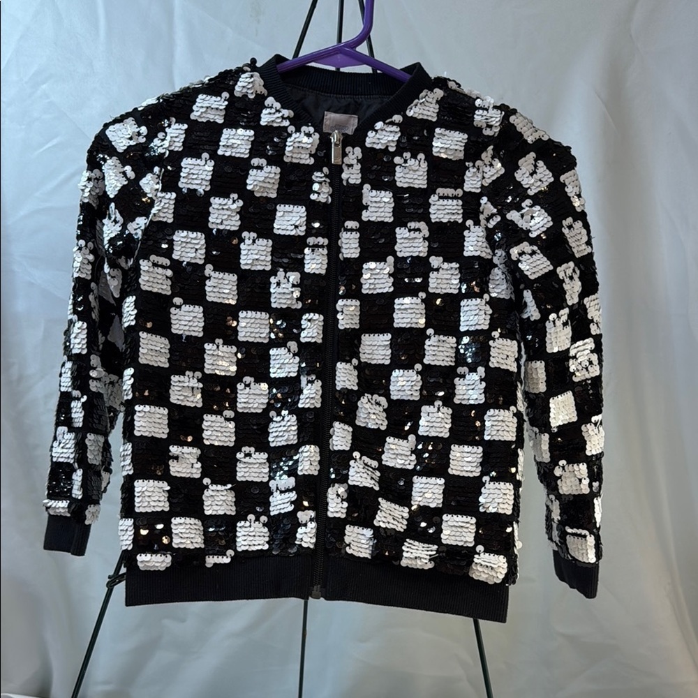 Black and White Full Sequin Checkered Jacket, Girls 6/6x, super cute!